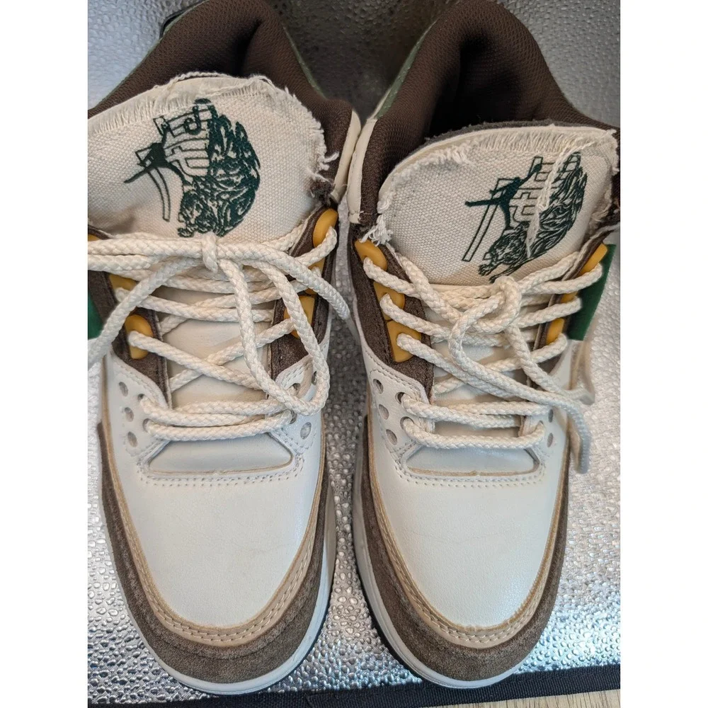 Jordan 3 Retro Custom Sneakers Mens 8 Brown Cream Green YPDZX104